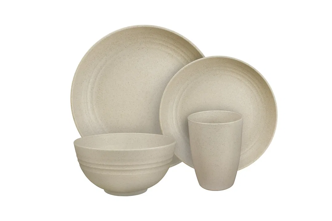 CC-011DW – CAMP CASUAL Dish Set, 8 Piece Set Driftwood Without Design Recycled Polypropylene And Wheat Straw With Two...